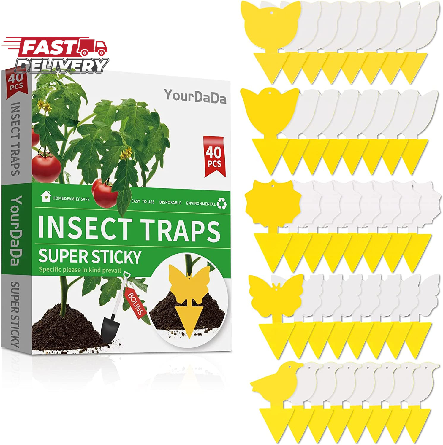 40 Pcs 5 Shapes Yellow Extremely Sticky Traps for Fungus Gnat, Fruit Fly, Fly, W