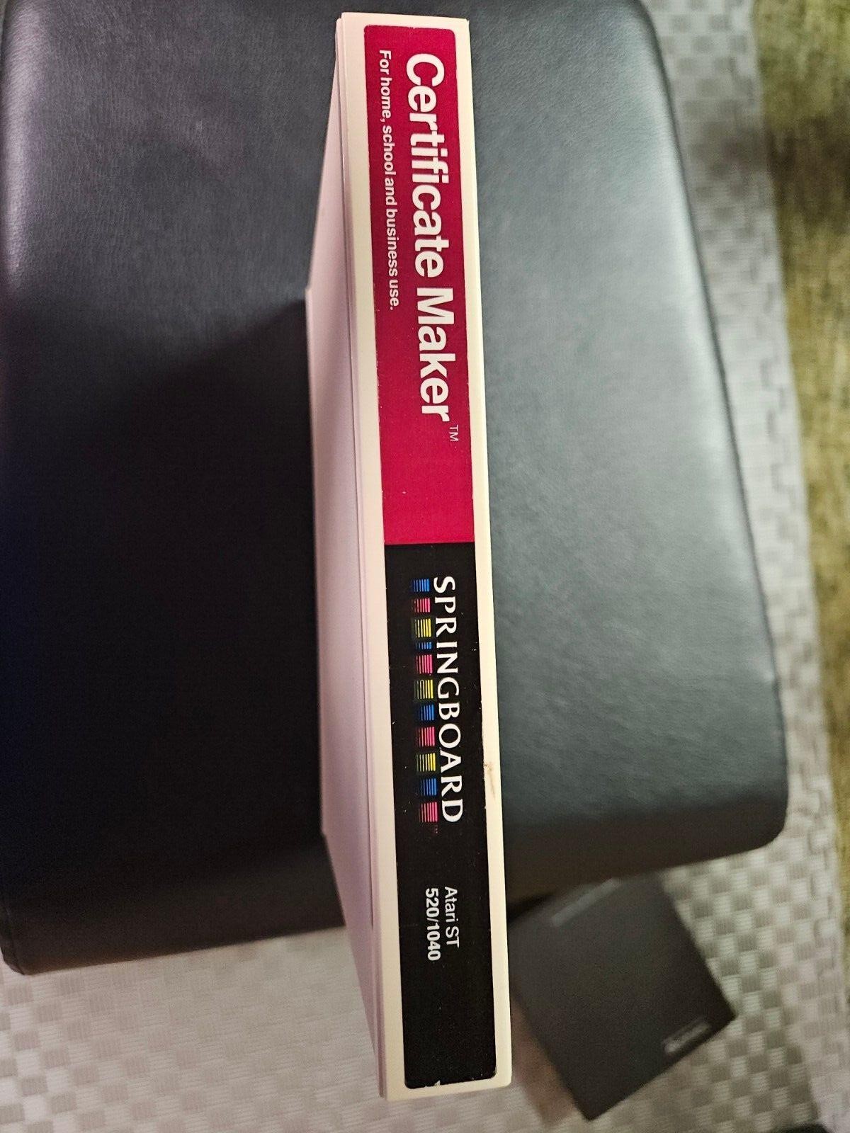 NS Certificate Maker by SPRINGBOARD For Atari ST