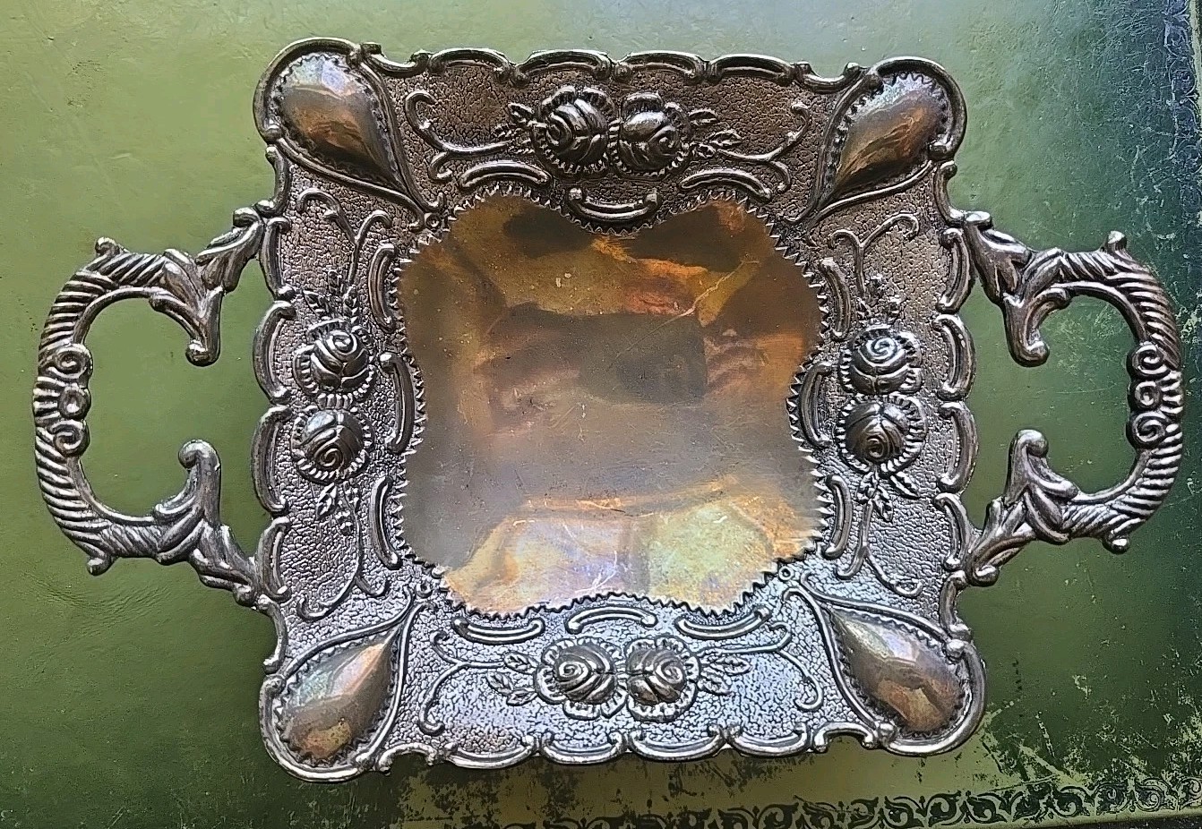 Studio Silversmiths 5 1/2" Square Dish Silver-plated Patina Footed With Handles