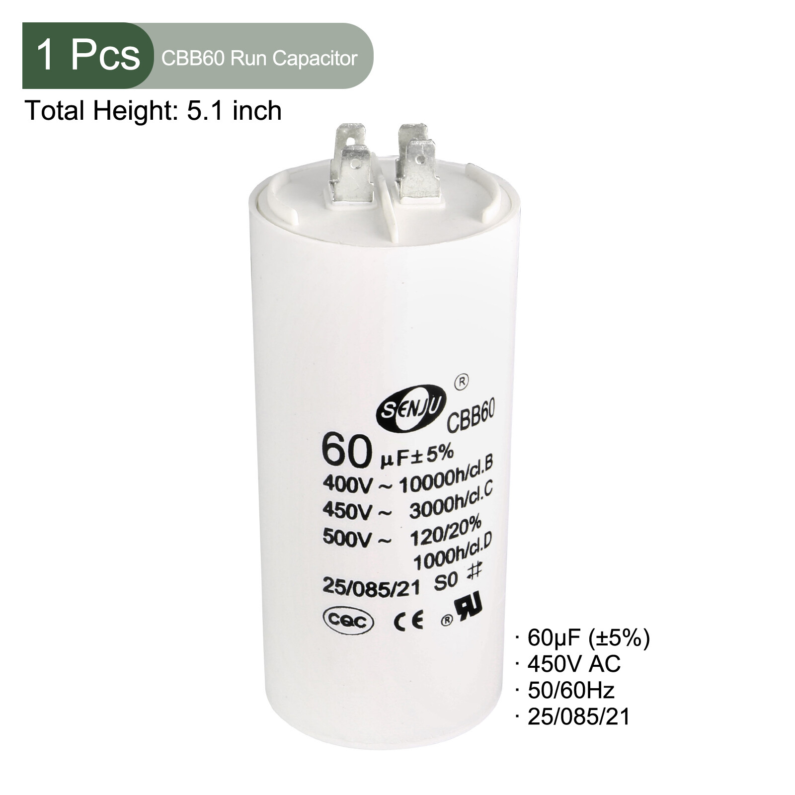 CBB60 Run Capacitor 450V AC 60uF 50/60Hz Double Insert Run Round Low Loss