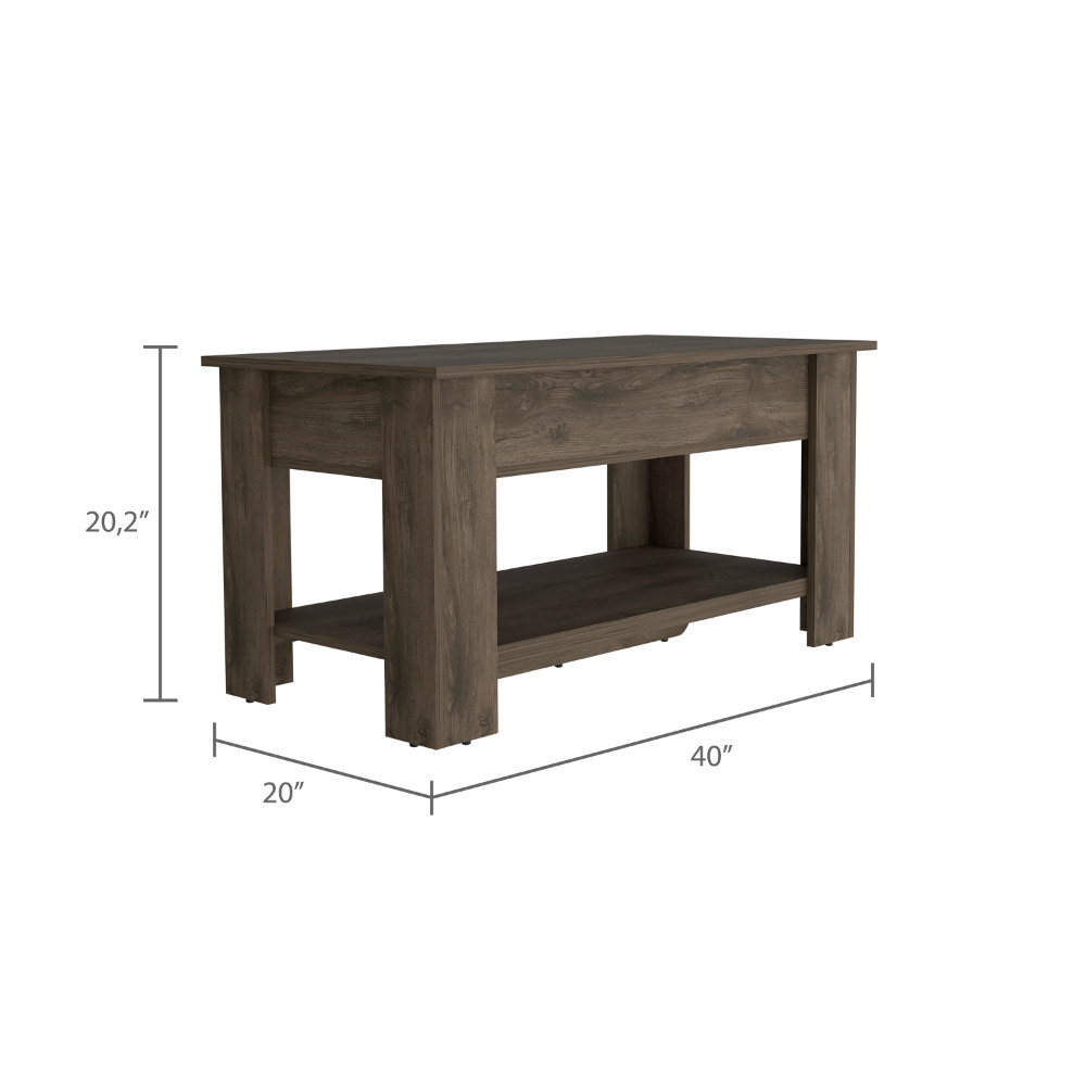 Austin Storage Table, One Extendable Table Shelf, Four Legs, Lower Shelf -Dark