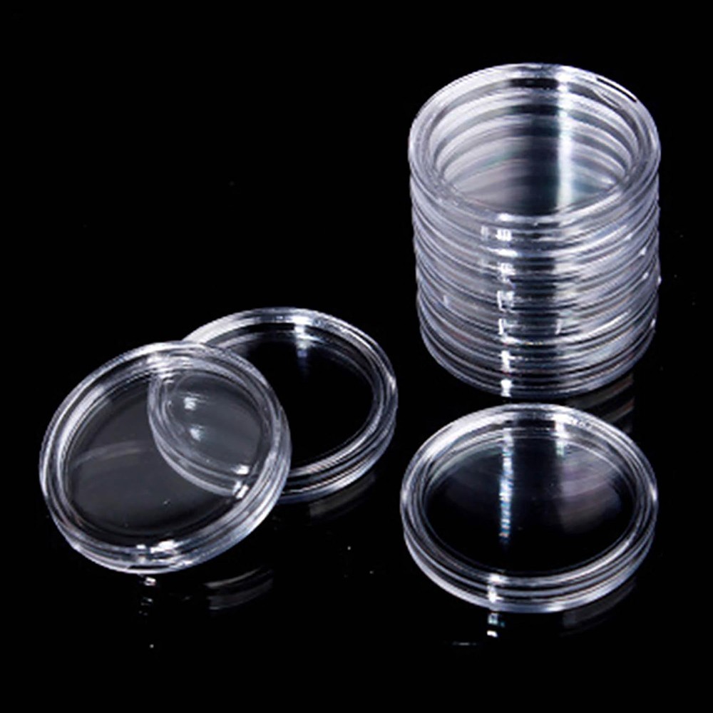100Pack Clear Coin Capsule Round Plastic Holder 30mm Container Storage Box Case