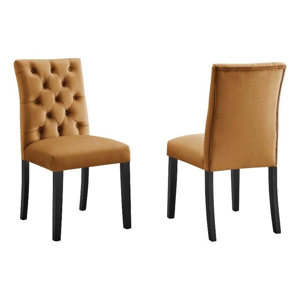 Maklaine 21" Modern Velvet Dining Chairs in Cognac Brown/Black (Set of 2)