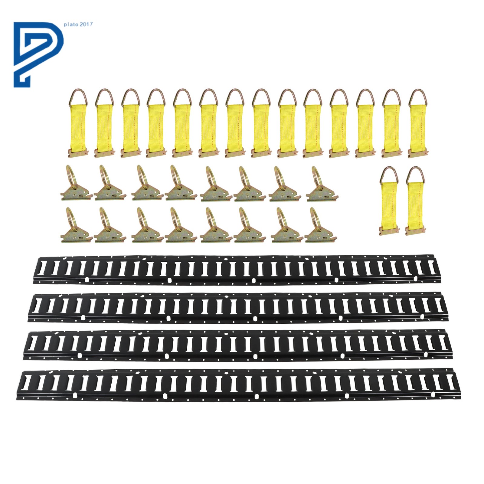 4x 5' E Tracks Rails 16x O-Rings 16x D-Rings 1x Spare Tire Holder Mount