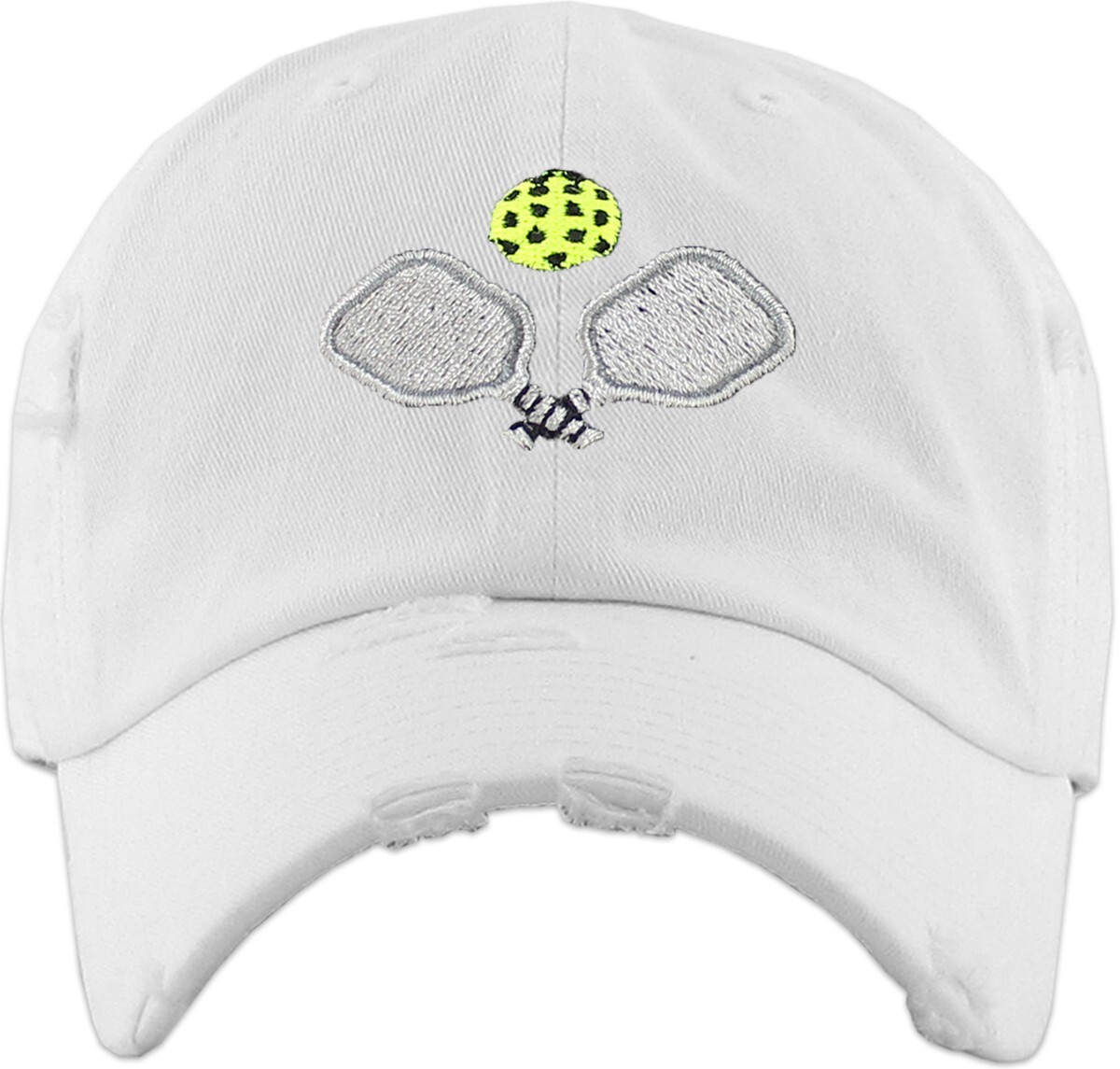Pickleball Vintage Adjustable White Distressed Pickleball Dad Hat by KB Ethos