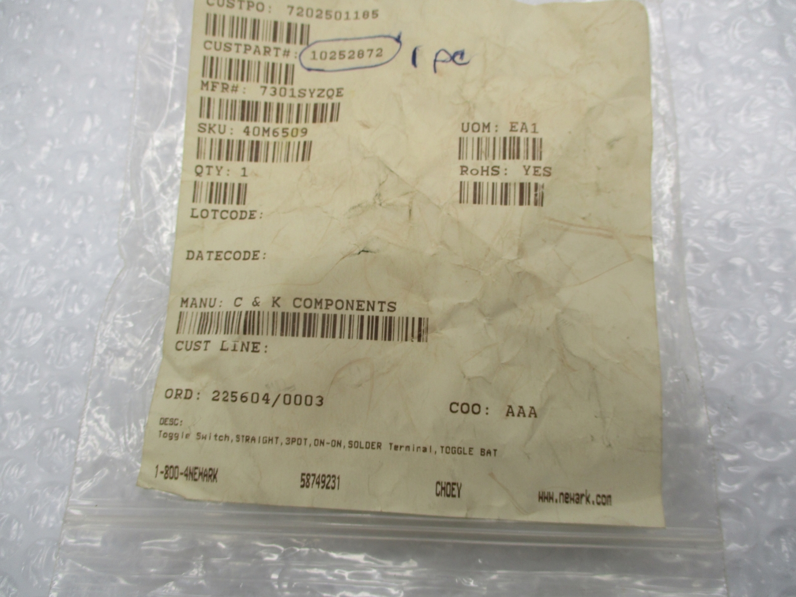 INDUSTRIAL SPARE 2A 250VAC TOGGLE SWITCH NSNP