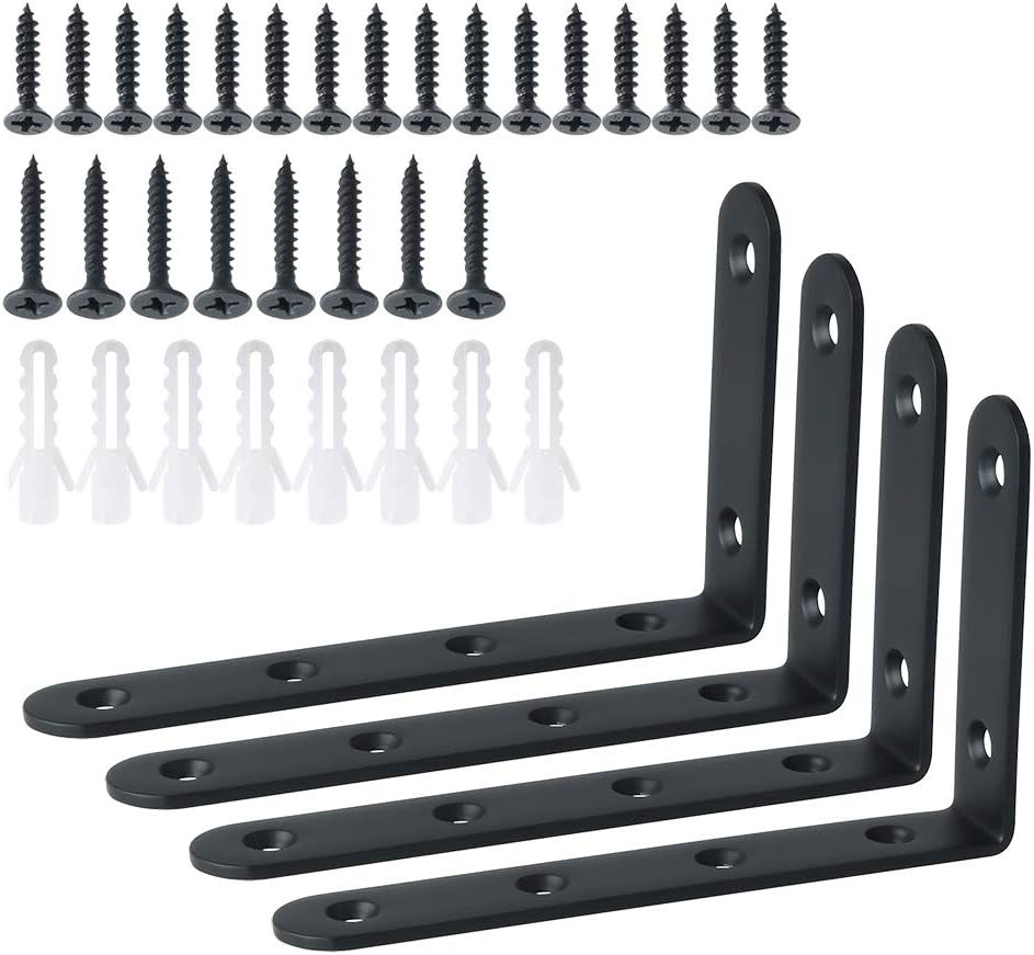 Juego de 4 Soportes de Esquina de Angulo Recto de Acero Inoxidable Negro 5x3 Pul