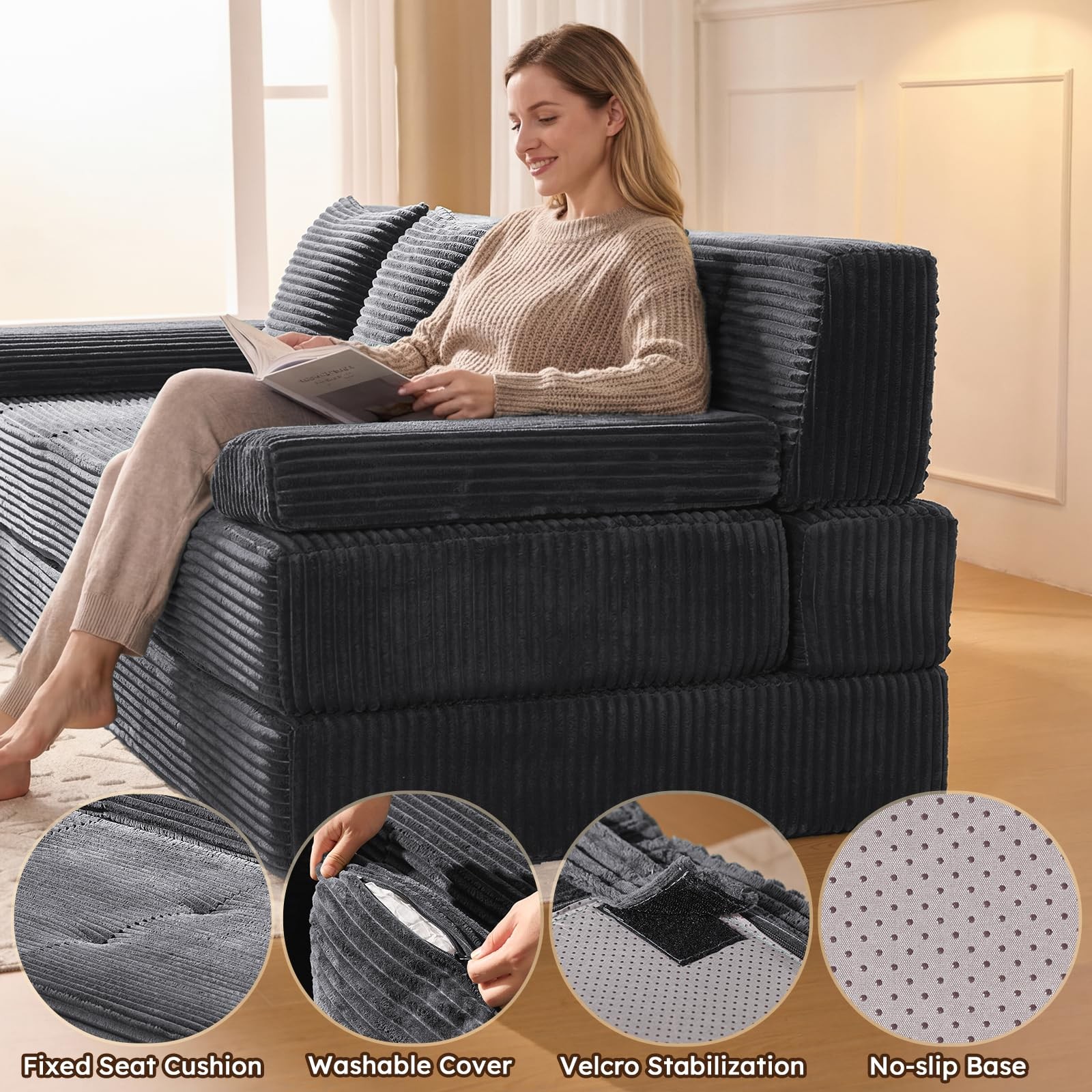 78.7IN Folding Sofa Bed - Convertible Sleeper Sofa Couch with Removable Pillo...