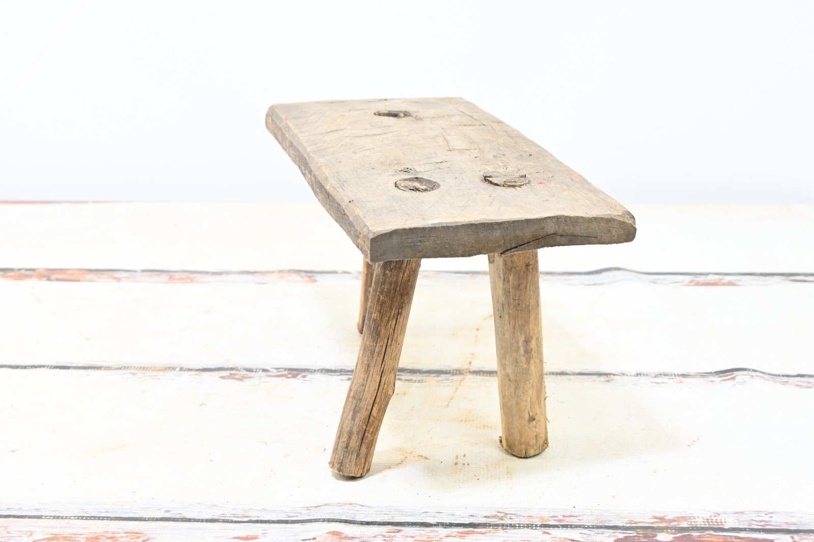 Antique . Primitive Handmade Wood Stool Milking Stool 3 Leg Barn Stool #4