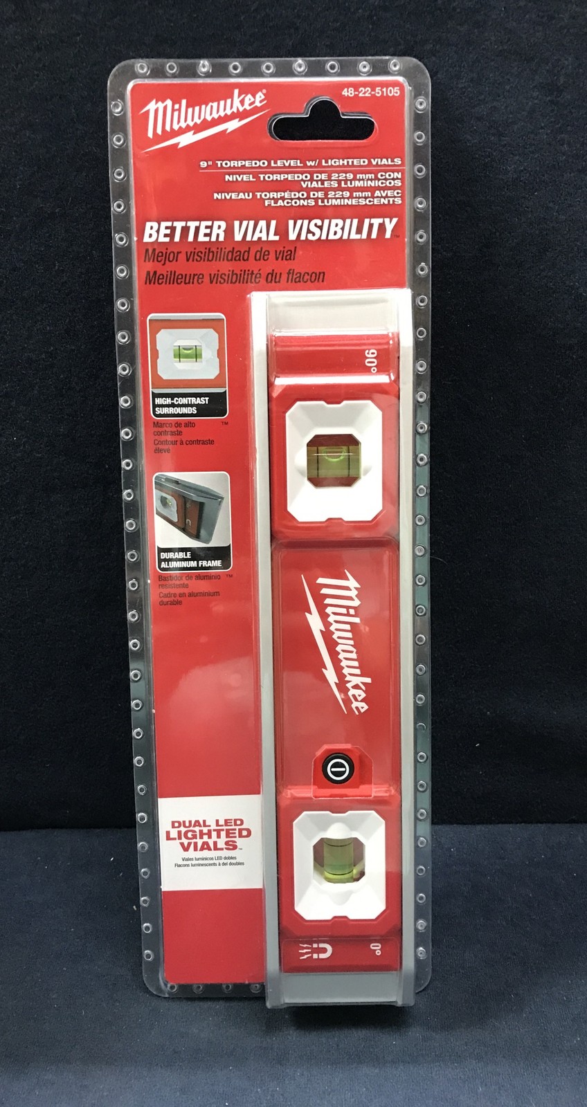 Milwaukee 48-22-5105 9" Torpedo Level w/ Lighted Vials-NEW
