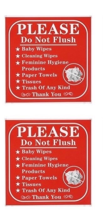2-Pack 6x6 inch Please DO NOT FLUSH Bathroom Signage Decals-Vinyl Self-Adhesive