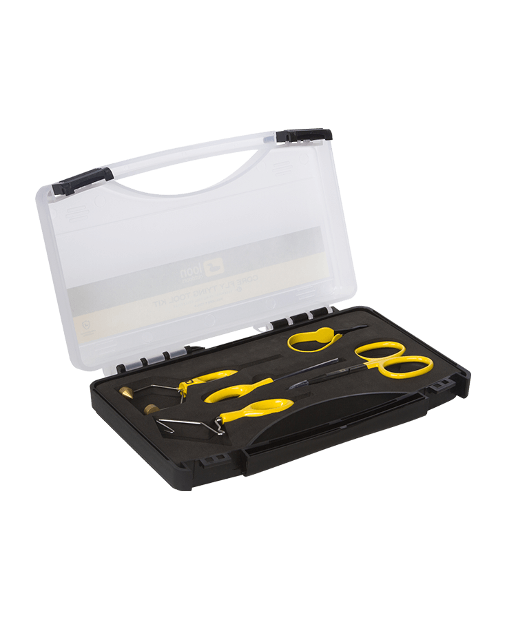 LOON OUTDOORS CORE FLY TYING TOOL KIT IN YELLOW - FLY TYING KIT & CASE