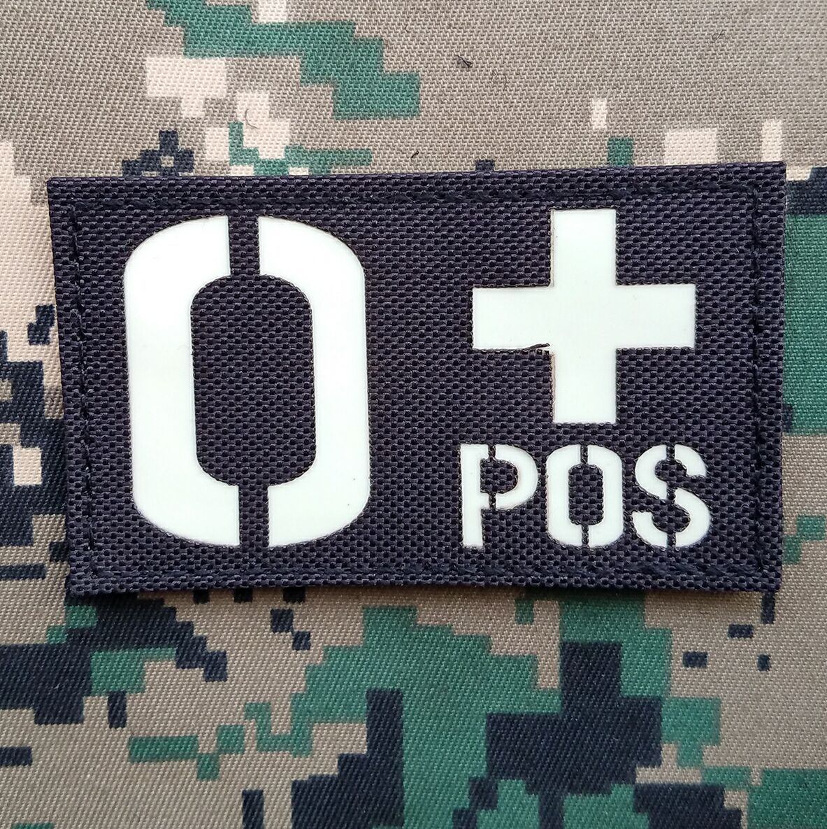 GLOW Reflect IR Military Blood Type O+ POS Positive Tactical ARMY HOOK PATCH *03