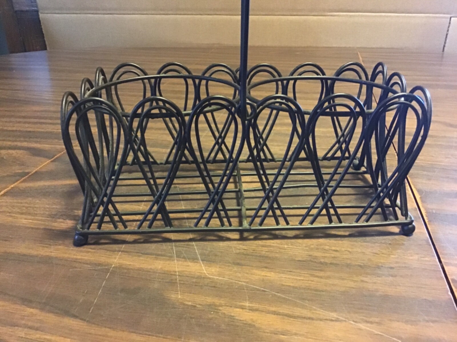 Vintage Small Metal Wire Rectangular Basket W/ Handle Bottles Small Pots