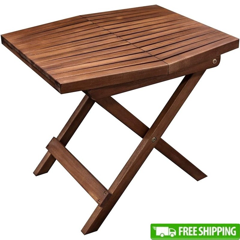 Folding Outdoor Side Table Portable Acacia Wood Coffee Table Patio Garden New
