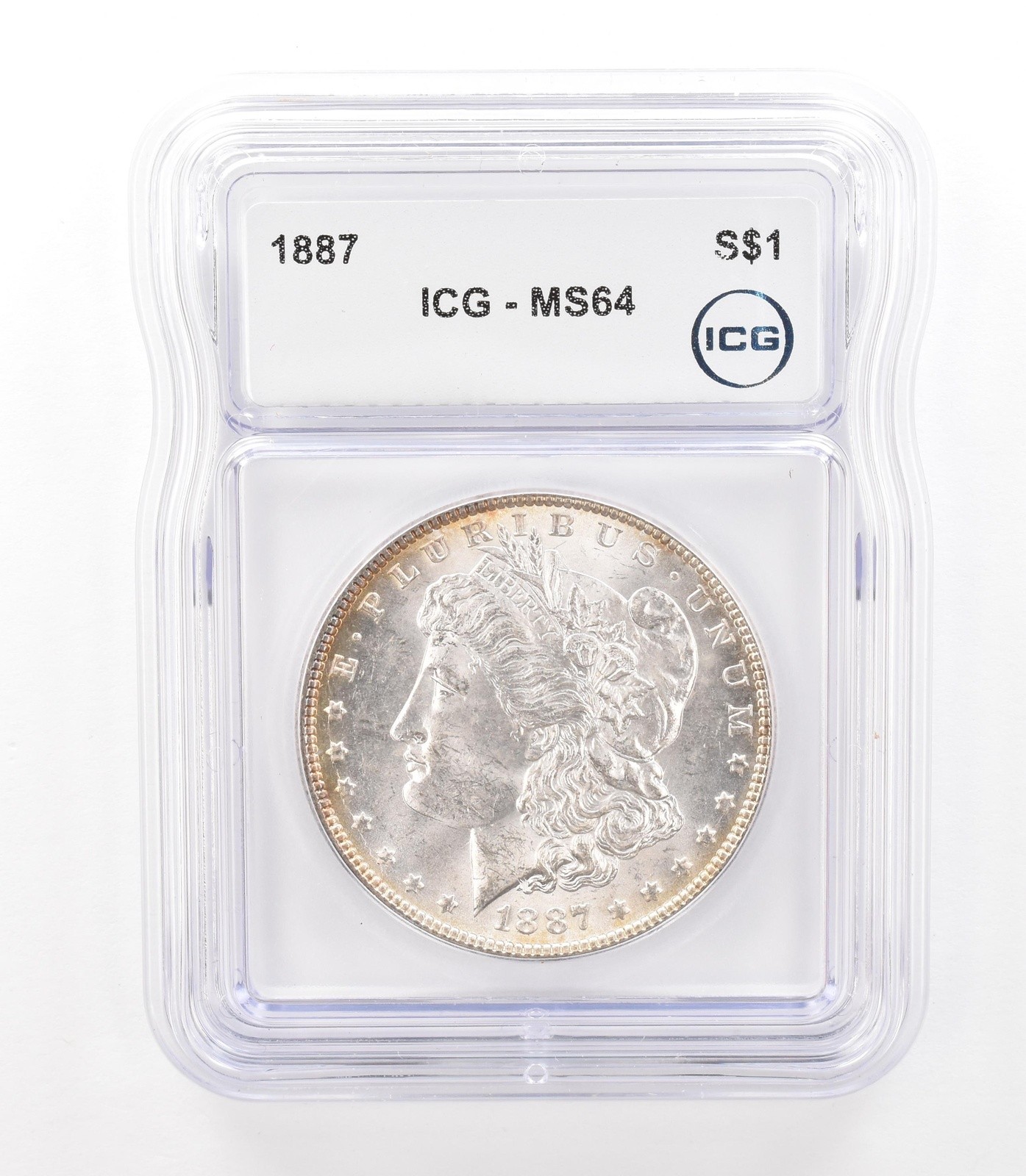 1887 Morgan Silver Dollar MS64 ICG Blue Green Reverse *3149