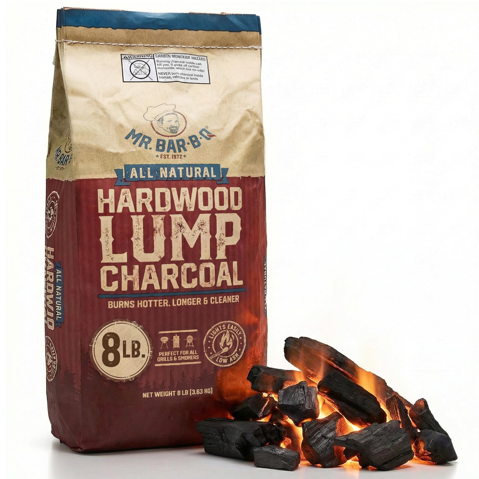 8 LB. All Natural Hardwood Lump Charcoal by Mr. Bar-B-Q - Premium 8lb, Black