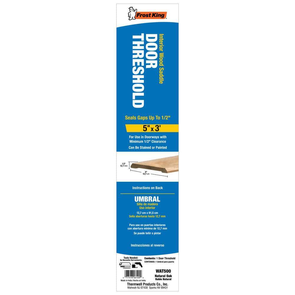 3 ft. Interior Door Threshold, Solid Oak 5" W x 1/2" D, Flat Top, Low Profile