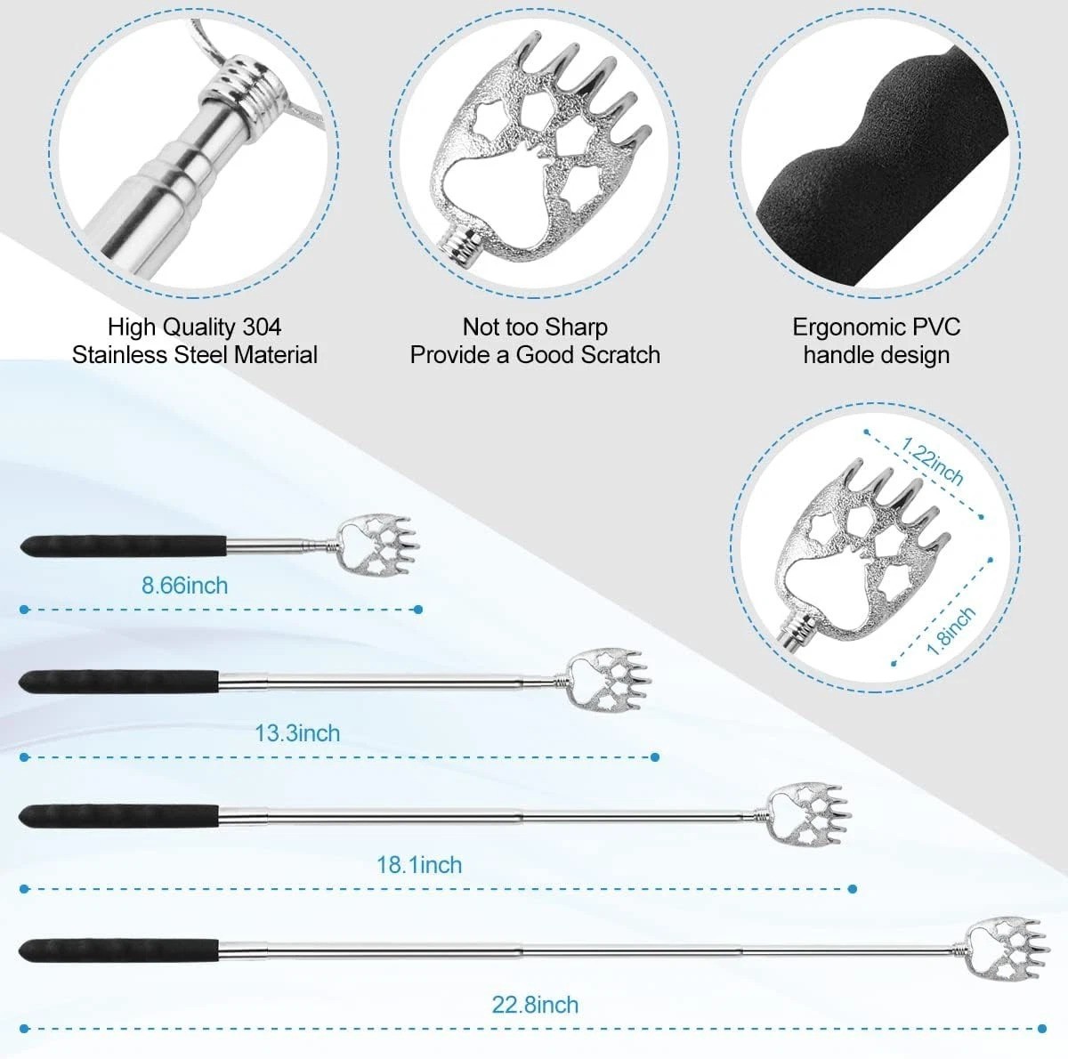 3 Pack Back Scratcher Metal Portable Telescoping with Rubber Handles, Extendable