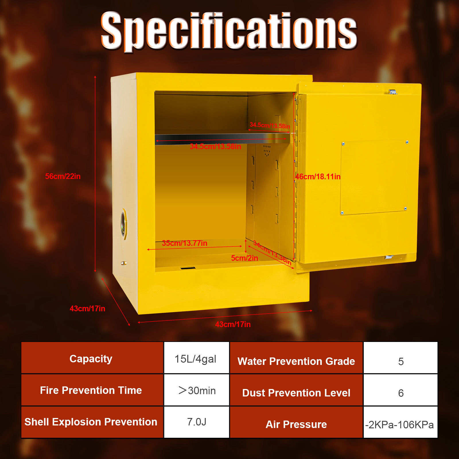 4Gallon Fireproof Safety Storage Welded Cabinet Bin Flammable Liquid Storage