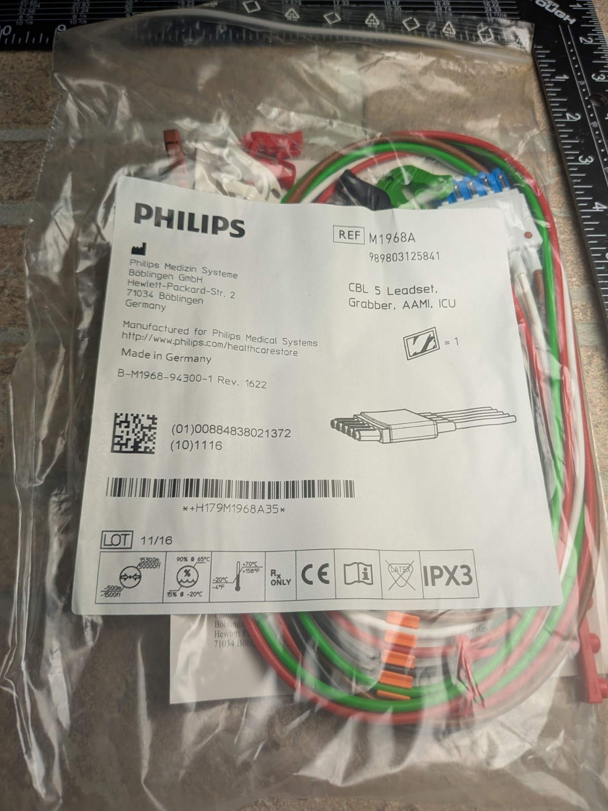 Philips M1968A 5 Lead Grabber Leadset AAMI ICU Cable 5.2"
