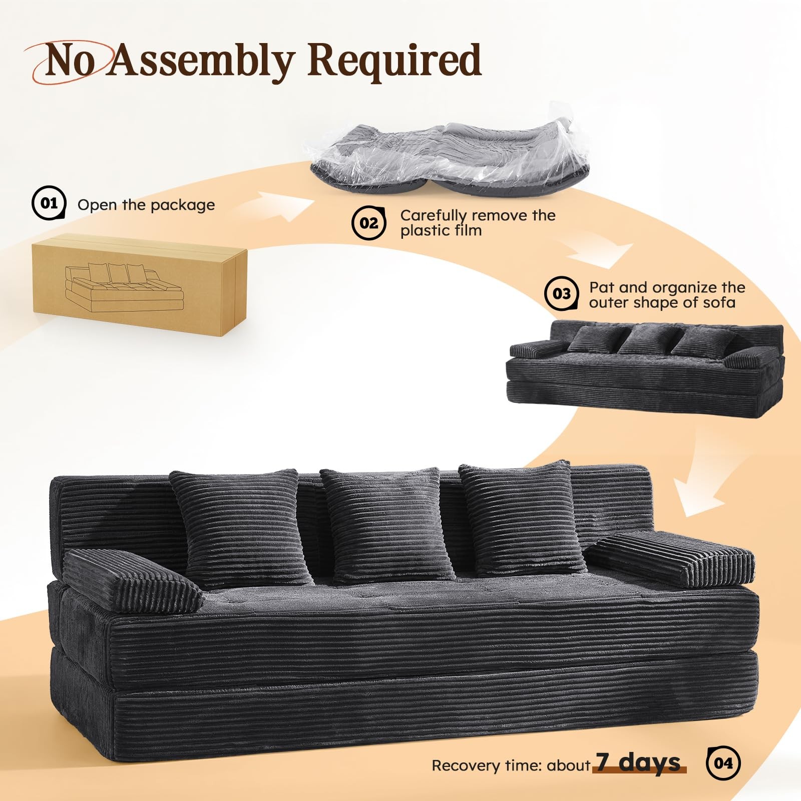 78.7IN Folding Sofa Bed - Convertible Sleeper Sofa Couch with Removable Pillo...