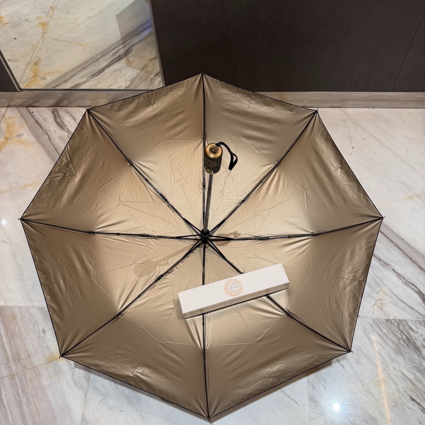 Versace white Dot Medusa Umbrella Automatic 3-Fold Sun Rain Parasol