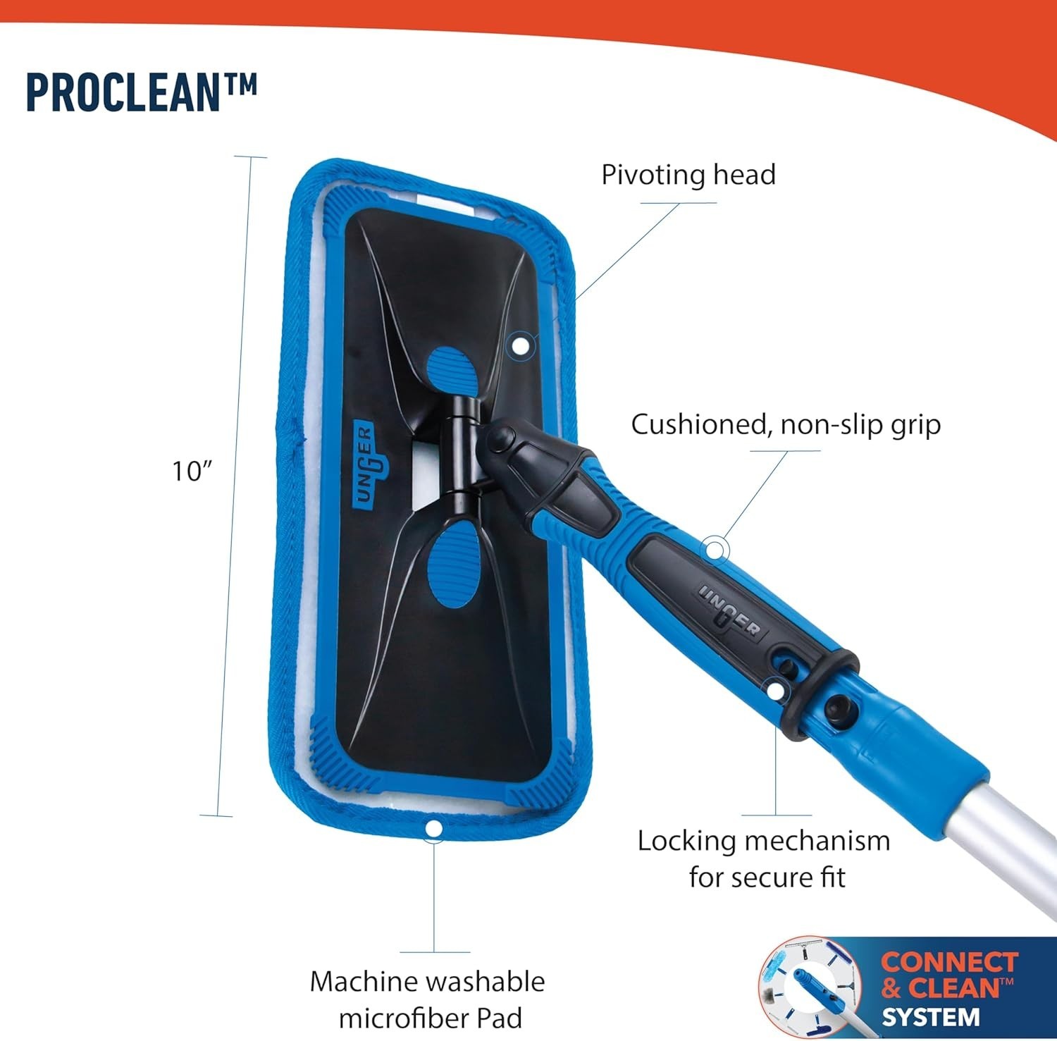 Professional ProClean Indoor Window Cleaning Kit with 2’ Pole, Washing Tool w...
