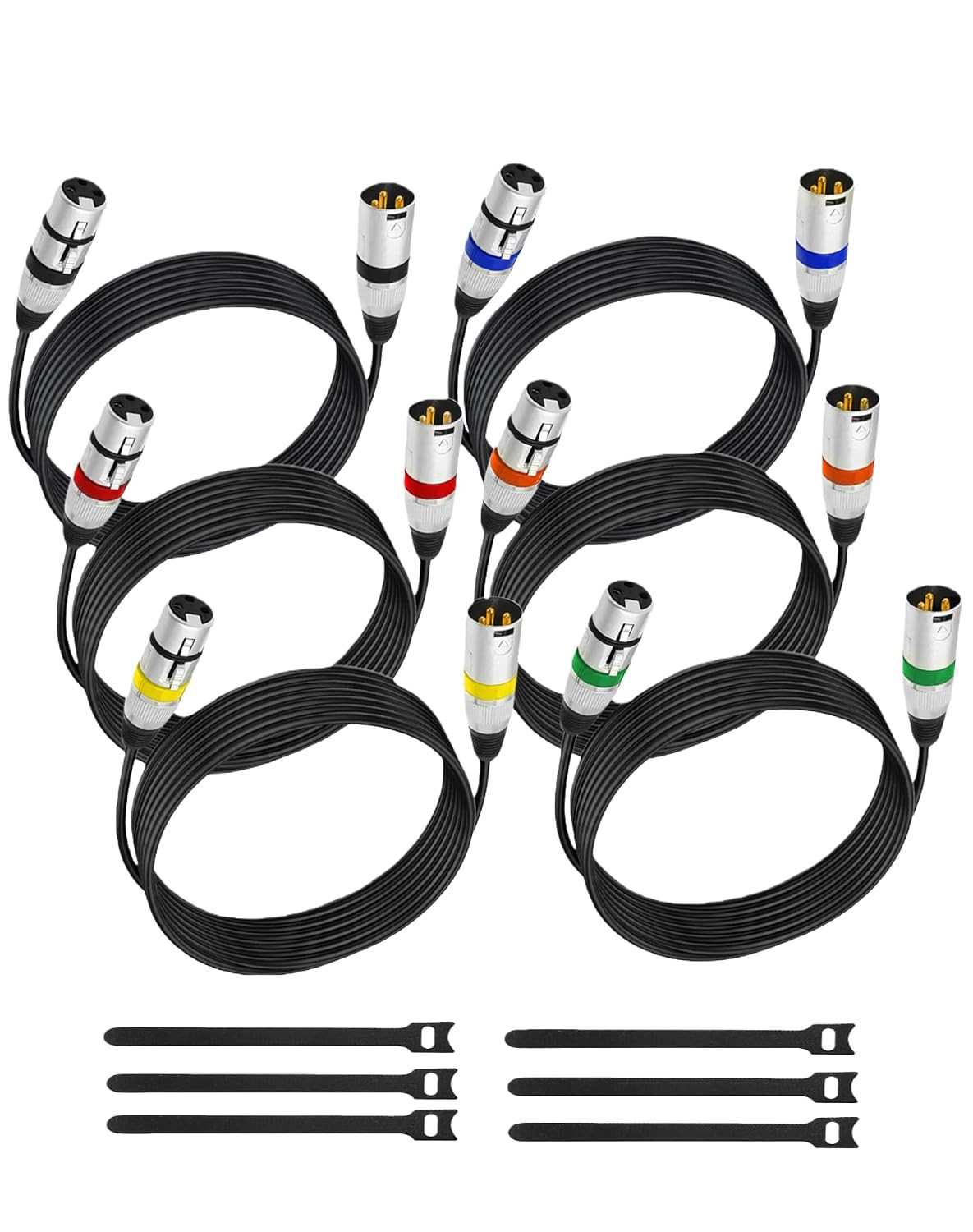 XLR Cables 10Ft 6 Pack, XLR Male to Female Microphone Cables, Balanced Gold-Plat