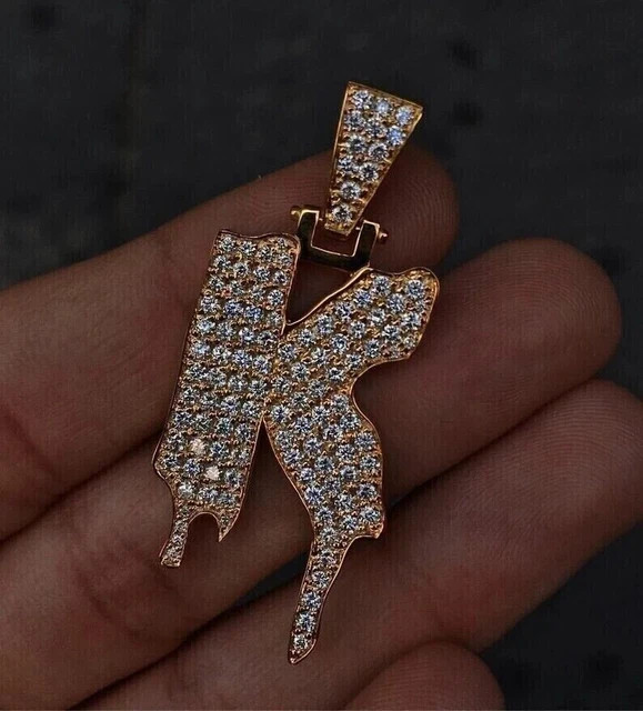 2.5Ct Round Cut Lab Created Diamond "K" Letter Pendant 14K Yellow Gold Plated