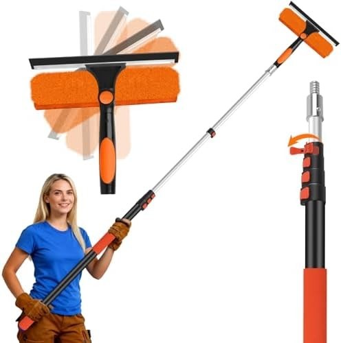 26FT Telescoping Window Cleaning Kit with 14" Squeegee - 2-in-1 Professional