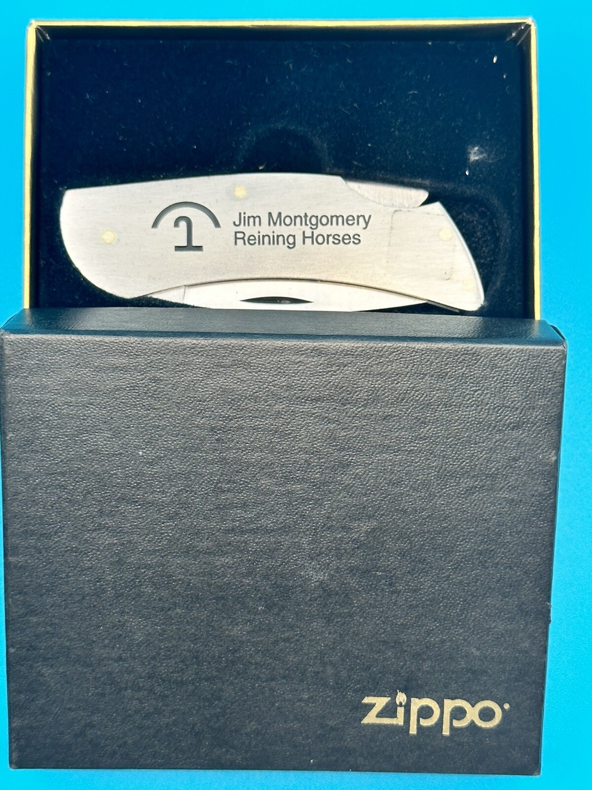 Jim Montgomery Reining Horses Zippo Promo Stainless Steel Pocket Knife NEW