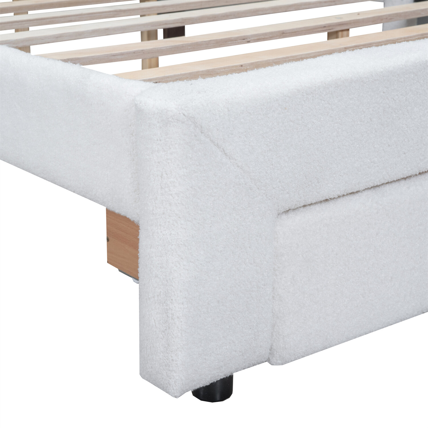 Queen Size Bed Frame Upholstered Platform Bed with Drawers White/Beige/Gray US