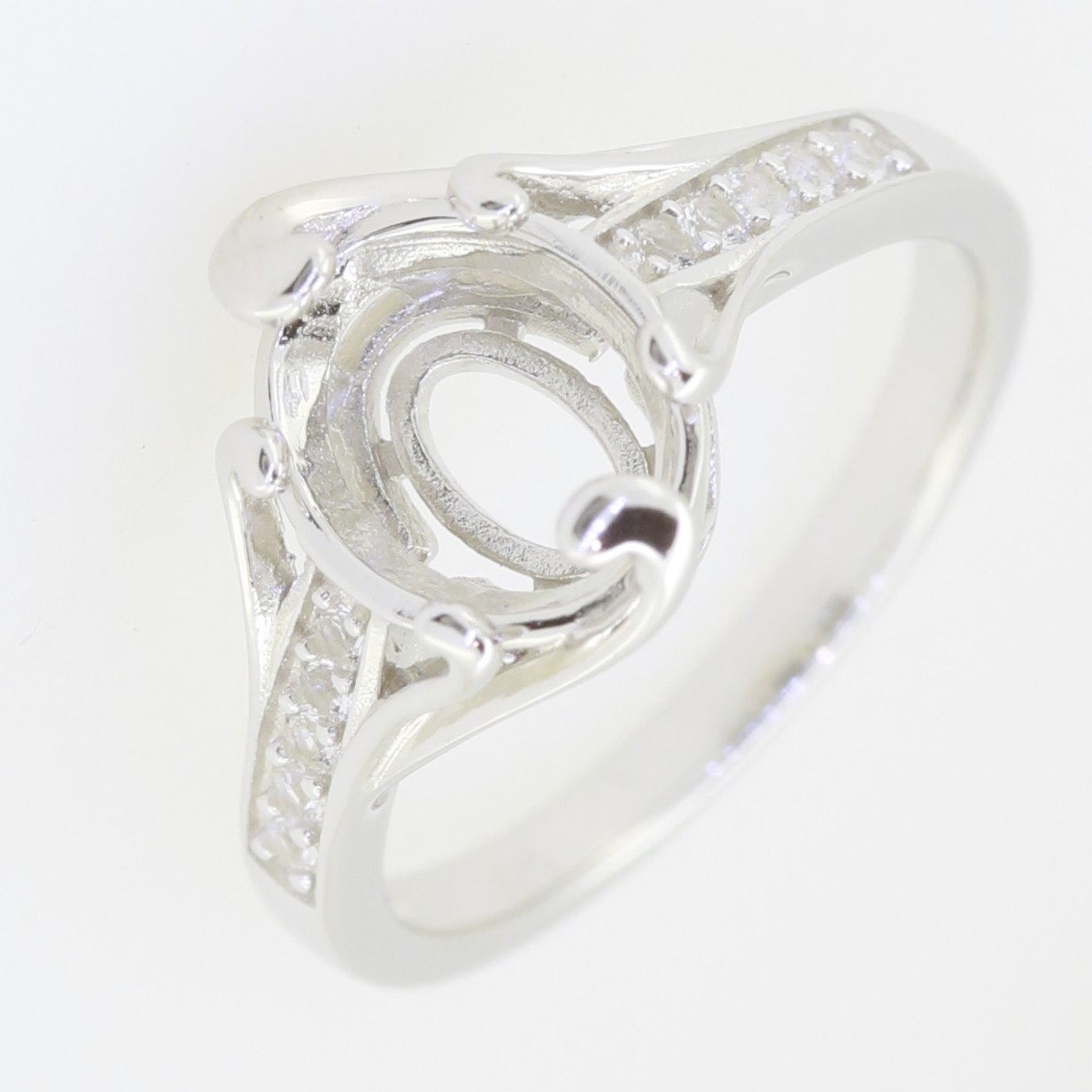 Sterling Silver Semi Mount Ring Setting Oval OV 10X8mm White Topaz or Moissanite