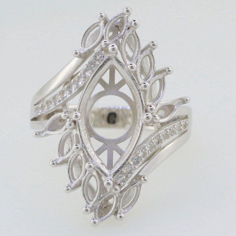 925 Sterling Silver 16x8mm Marquise Semi Mount Ring Sunburst Bypass Band Ring