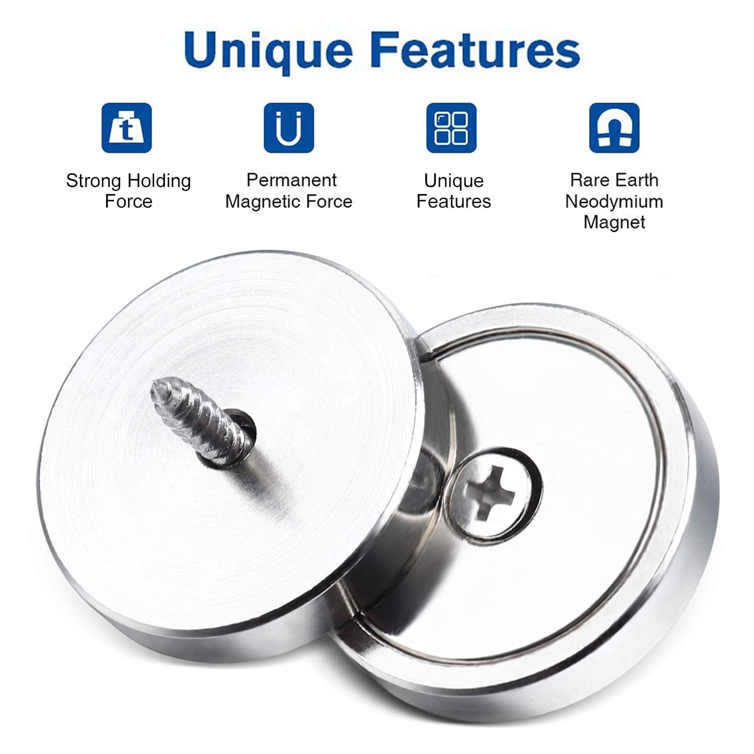 Neodymium Cup Magnets, 110lb+ Strong, Heavy Duty, Rare Earth, Round Base, Pac...