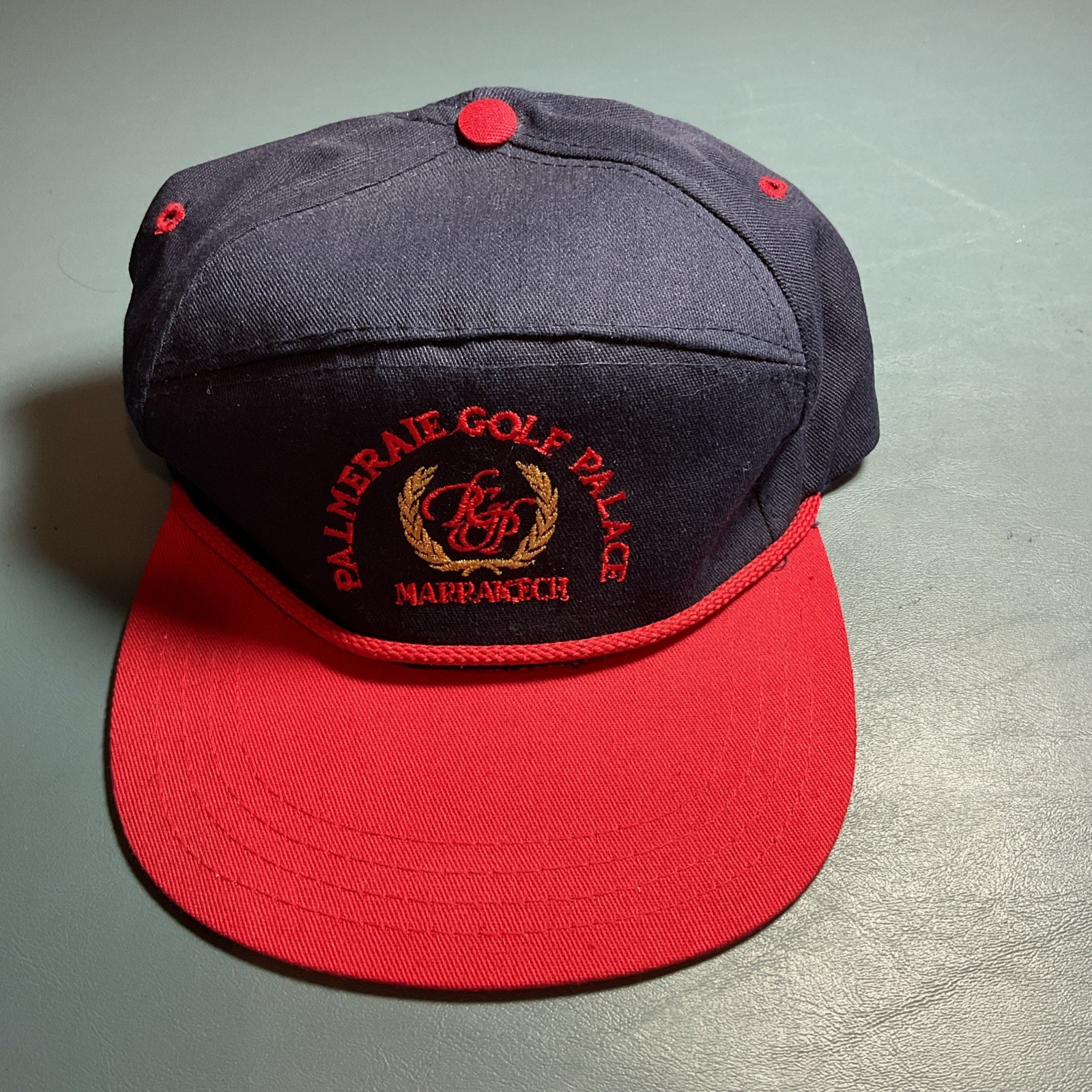 vintage navy and red Palmeraie Golf Palace Marrakech rope hat 5 Panel
