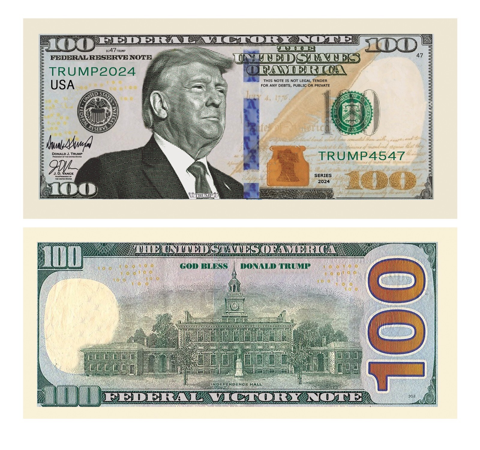 Pack of 10 Donald Trump $100 Presidential Collectible Novelty Dollar Bills