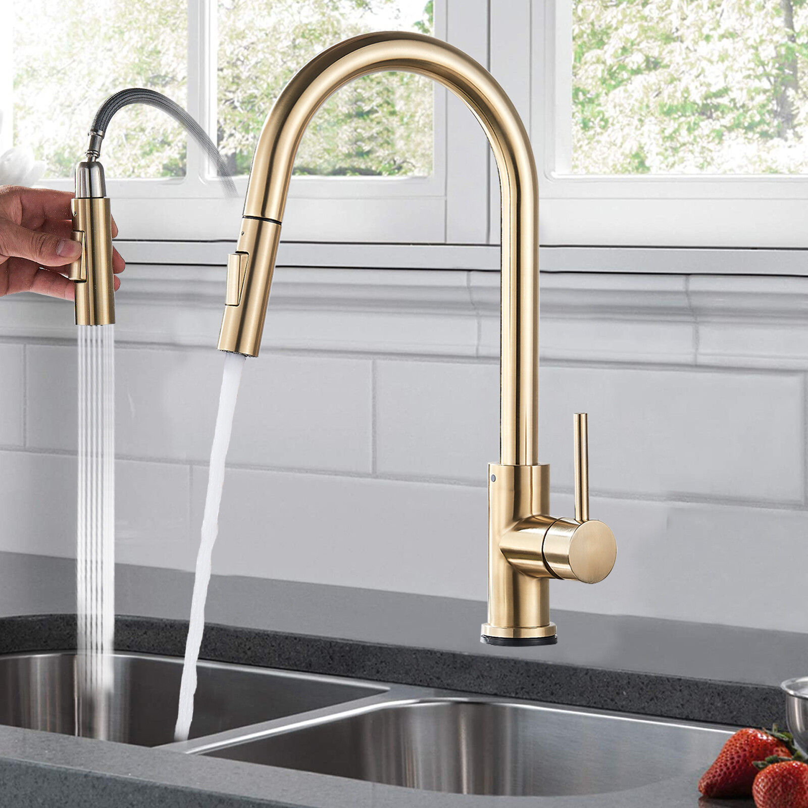Touch on kitchen faucet with Pull Down sprayer Automatic Sensor Sink Mixer Taps