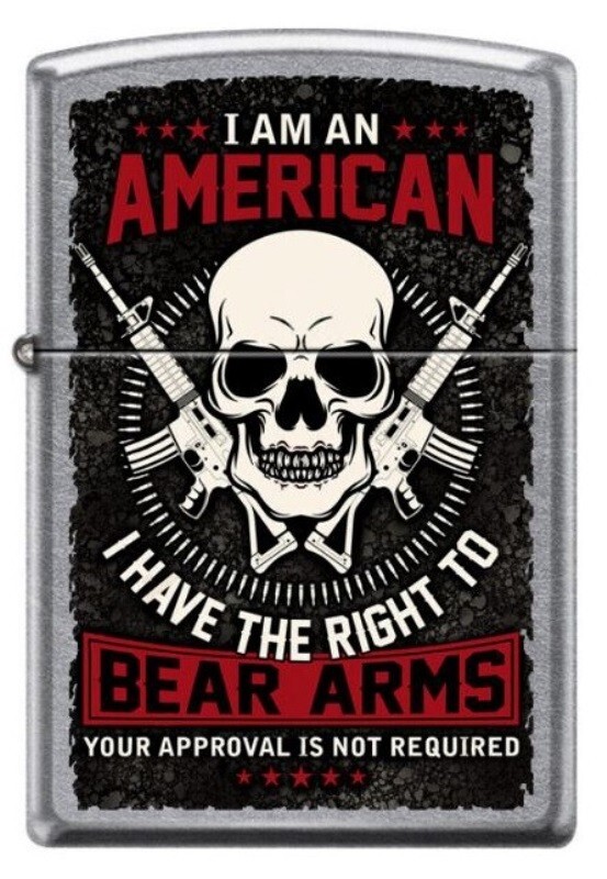 AMERICAN RIGHT TO BEAR ARMS / STREET CHROME ZIPPO LIGHTER / NEW & MADE IN USA