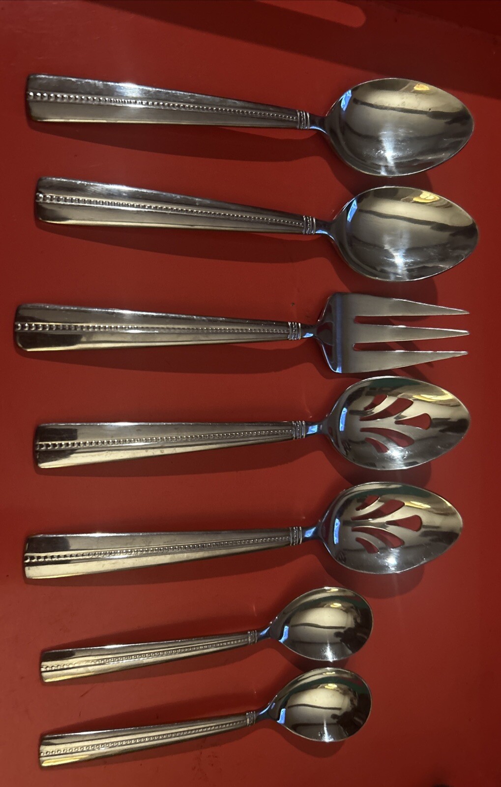 7 Pc Nicole Miller GREEN TEA Stainless Flatware Serving Set