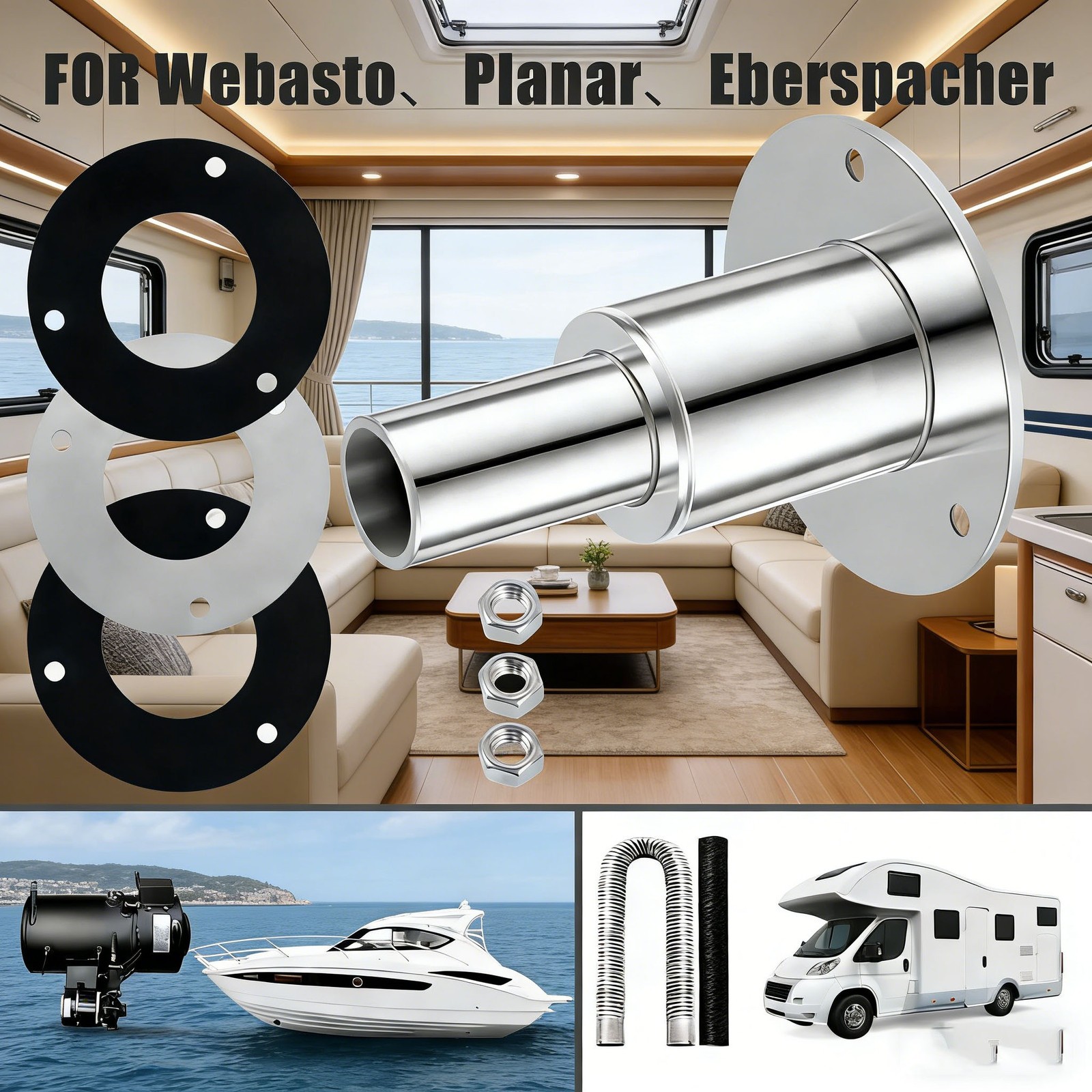 Thru Hull Exhaust Skin 24mm 316 Stainless Steel Fitting Tube Diesel Heater Boat