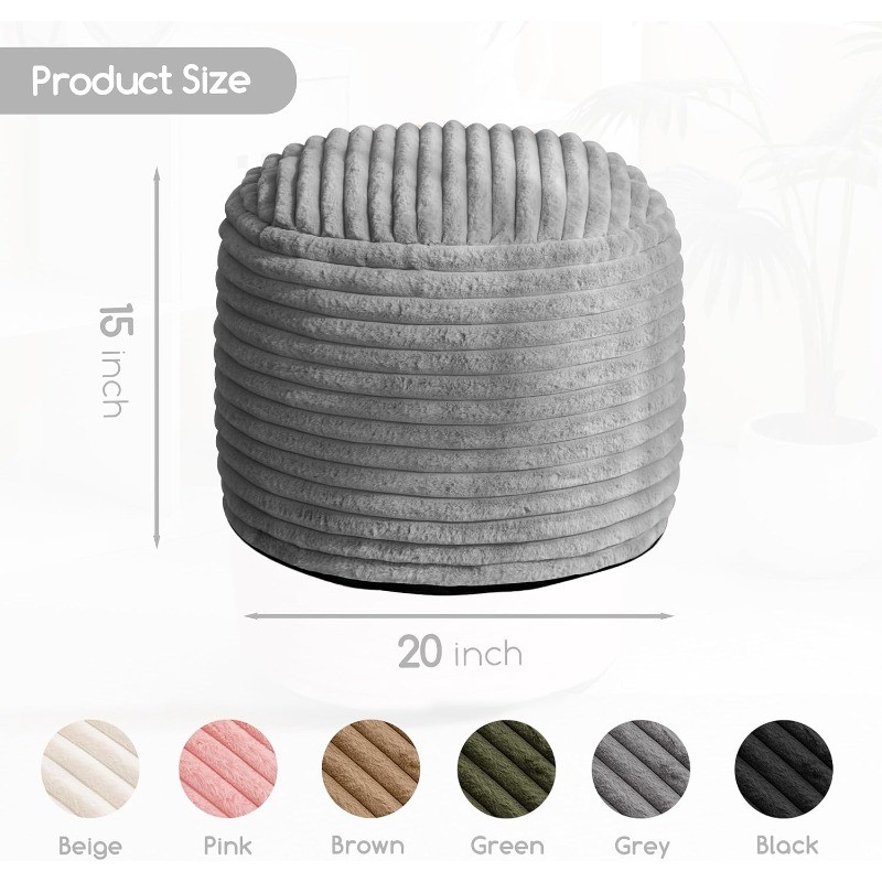 HIGOGOGO Round Stuffed Pouf Ottoman, Stripe Faux Fur Poufs