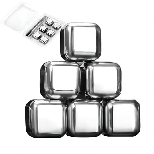 GREATLINK Whiskey Stones Gifts Set,6 Pack Stainless Steel Whiskey Chilling
