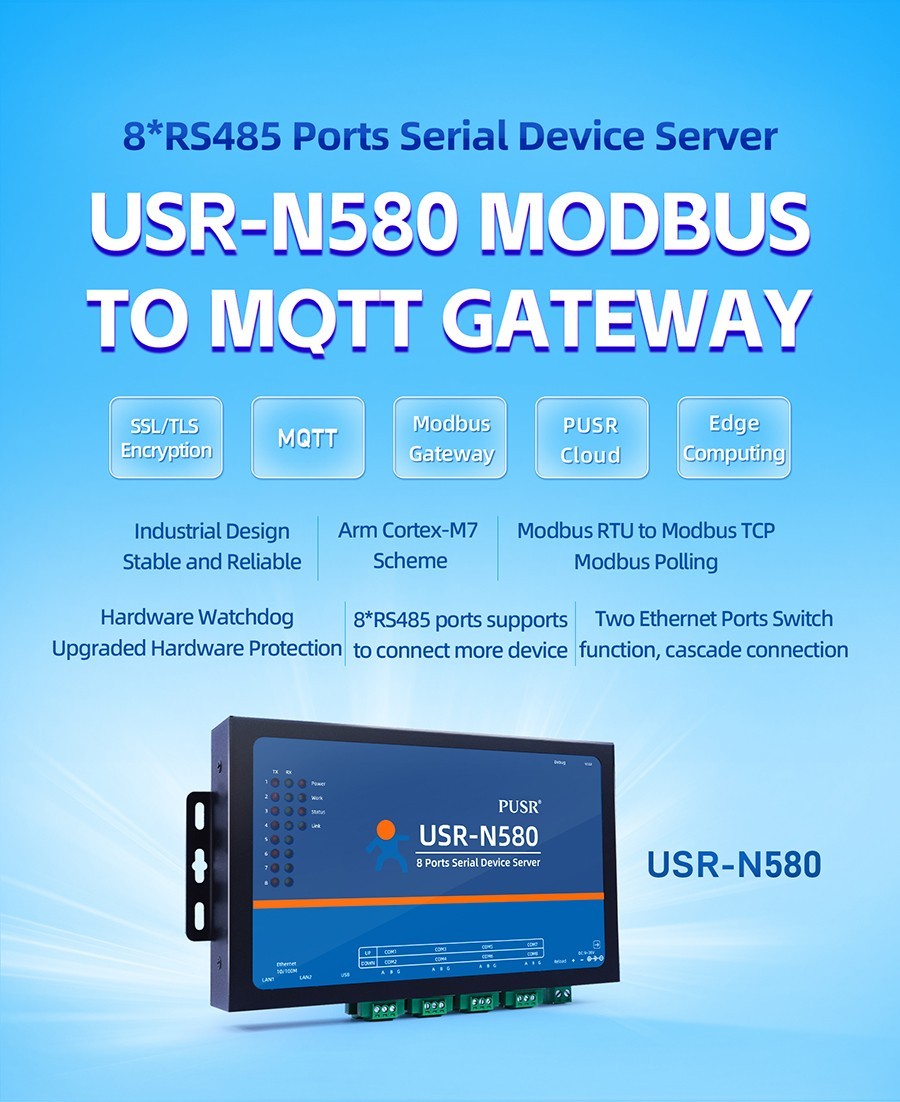 PUSR 8 Port RS485 to Ethernet Serial to Ethernet Converter Modbus MQTT USR-N580