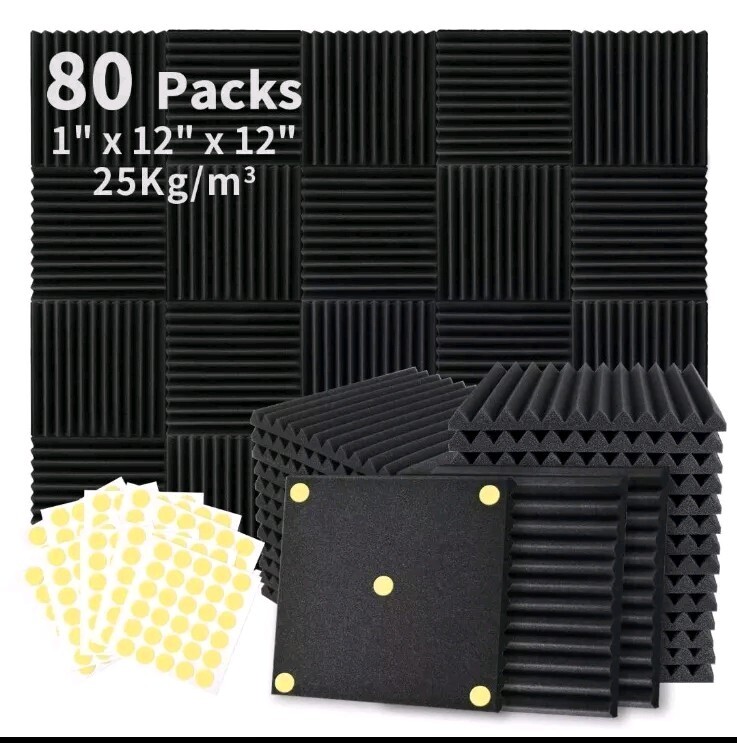 Focusound 80 Pack Acoustic Foam Panels 1" x 12" x 12" Sound Proof Foam Panles...