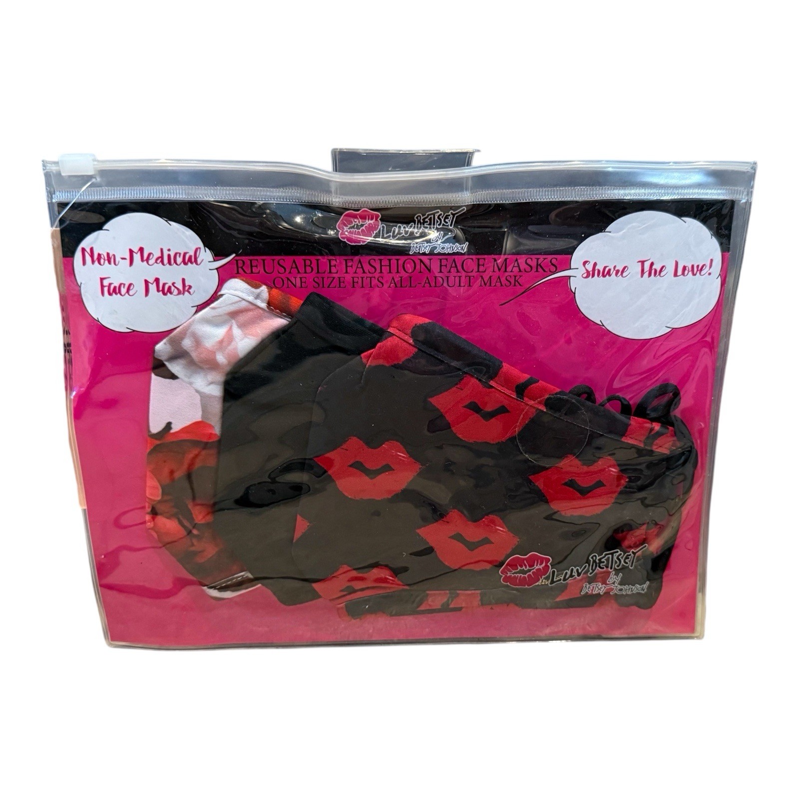 Betsey Johnson Reusable Fashion Face Masks Set of 3 NEW SEALED PACK KISSES