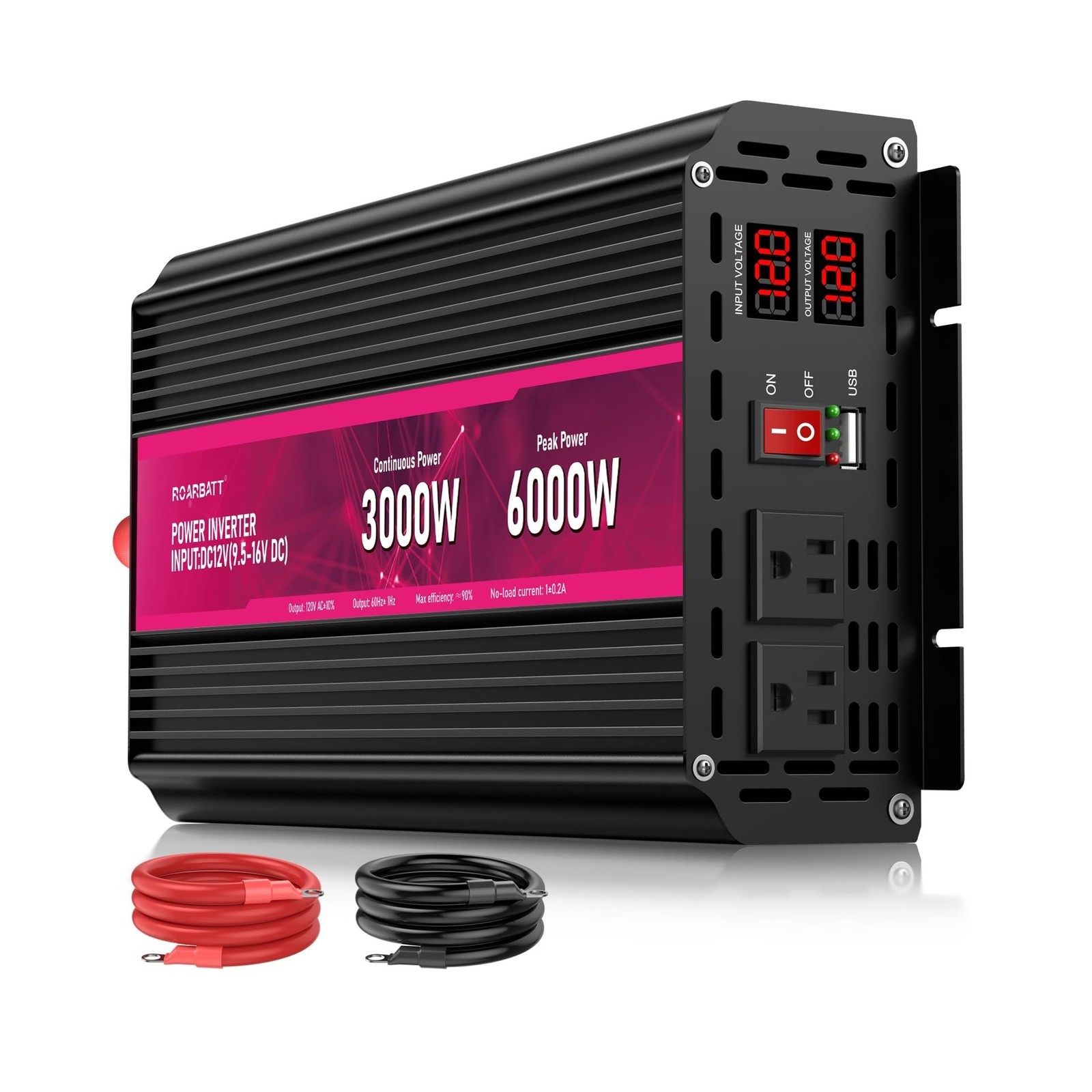 3000W Power Inverter 12V DC to 110V/120V AC, 6000W Peak Car Inverter with 2 A...