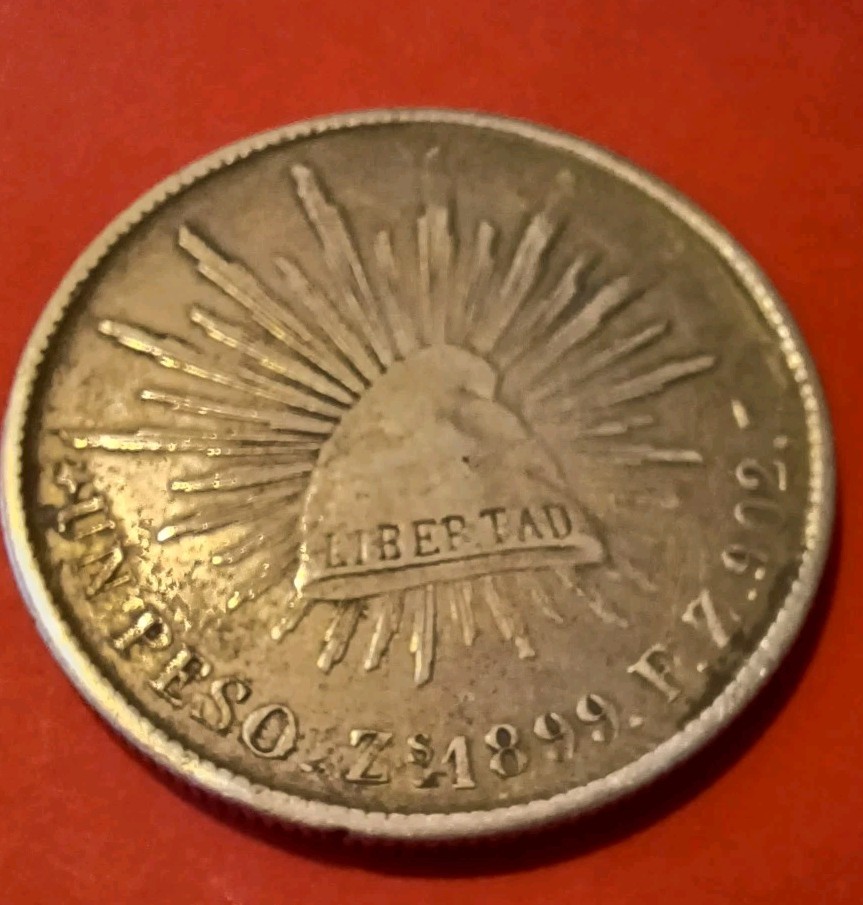 1899-Zs Un Peso Minted In Zacatecas, Mexico- Silver Libertad Cap & Rays 26.91 g