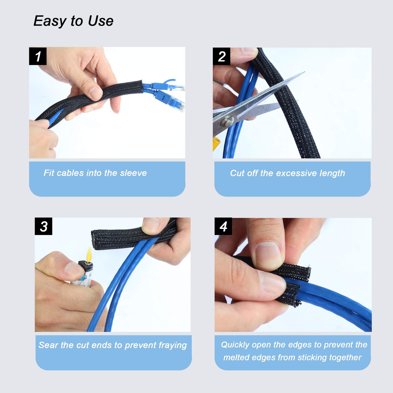 Cable Management Sleeve, Split Design, 25FT 1/2 Inch, Black